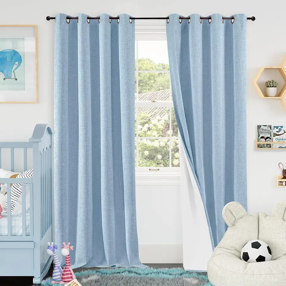 Lajode Baby Blue Linen Blackout Curtains for Nursery - 52x95 Inch 2 Panels