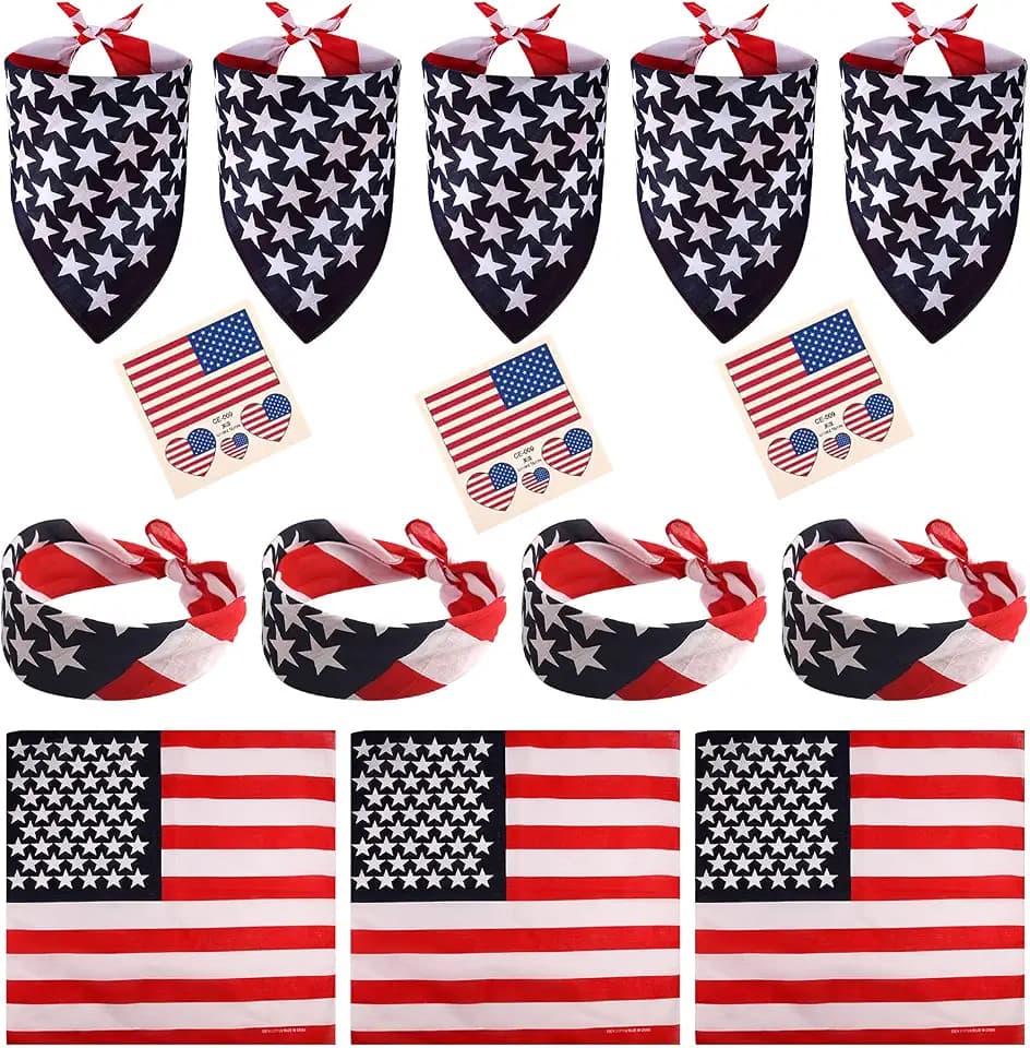FEPITO 12 Pack American Flag Bandanas Headband USA Flag Kerchief
