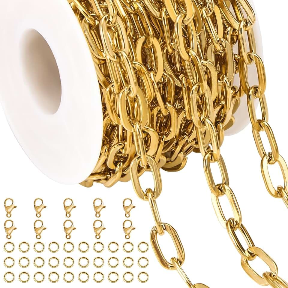 Jabogrii 16.4 Feet Gold Paperclip Bulk Chain for Jewelry Making