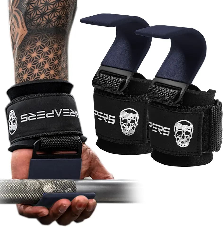 Gymreapers Weight Lifting Hooks (Pair), Heavy Duty Power Wrist Straps Hand Grip Support For Deadlifts, Pull Ups, Shrugs - Gym Gloves For Men and Women