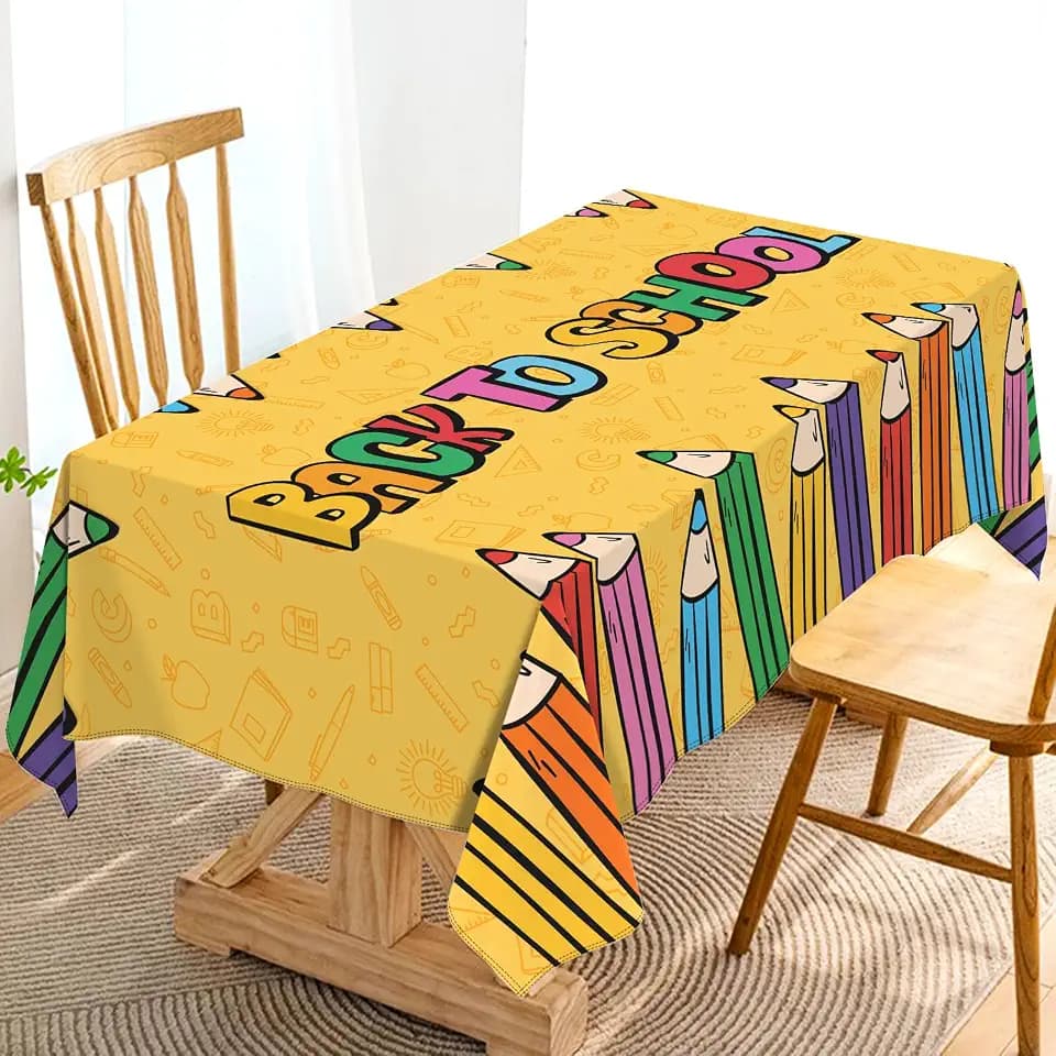 Hafangry Back to School Tablecloth Pencil Kids Students First Day of School Welcome Party Decoration Rectangular Kitchen Dining Room Home Decor (60" x 84")