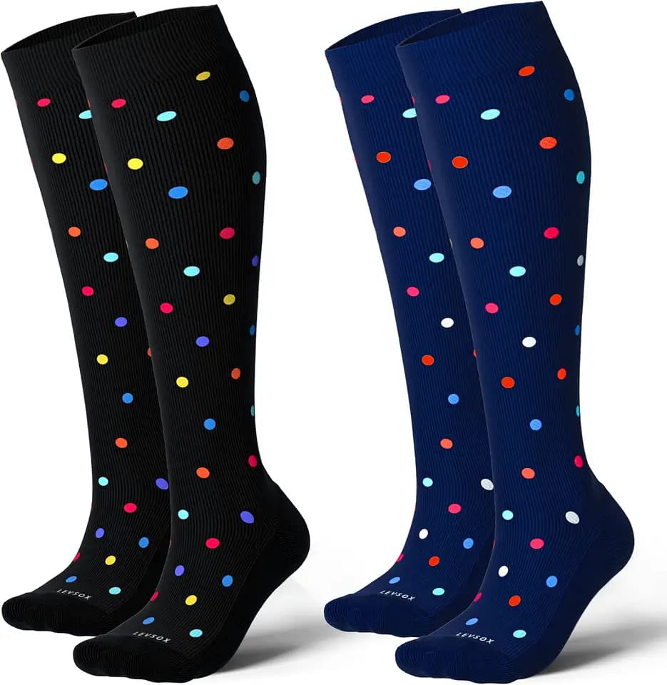 LEVSOX Cotton Compression Socks for Women&Men 20-30mmHg Knee High Cute Support Sock for Nurses Pregnancy Travel