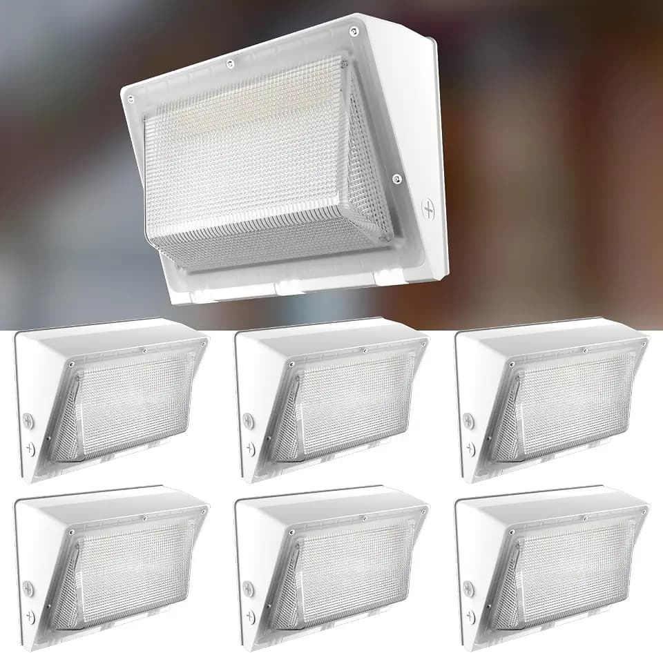 Lightdot 6 Pack 250W White LED Wall Pack Lights, Wall Mount Outdoor Exterior Lighting, 100-277V, 37500LM Dusk-to-Dawn, IP65 ETL, 70ft Coverage Area, Parking Lots, Building Exteriors, Yard/Warehouse