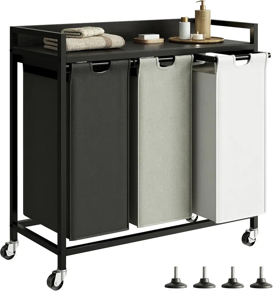 Herture Laundry Hampers with Shelf, Laundry Basket 3 Section, 3 x 15.87 Gal