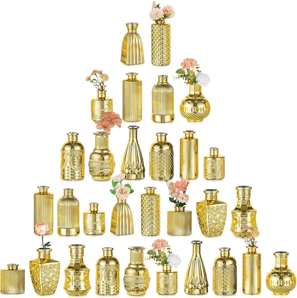 NUPTIO Gold Bud Vases for Centerpiece: 30 Pcs Assorted Vases