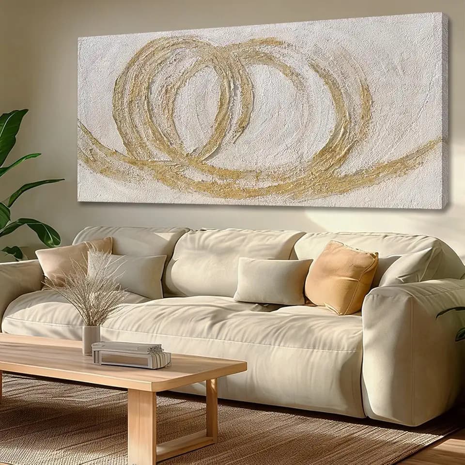 Dolidoteart Beige White Gold Modern Abstract Wall Art, Extra Large Canvas Print Wall Decor for Dining Room Living Room Bedroom Office, 29x58 Inch