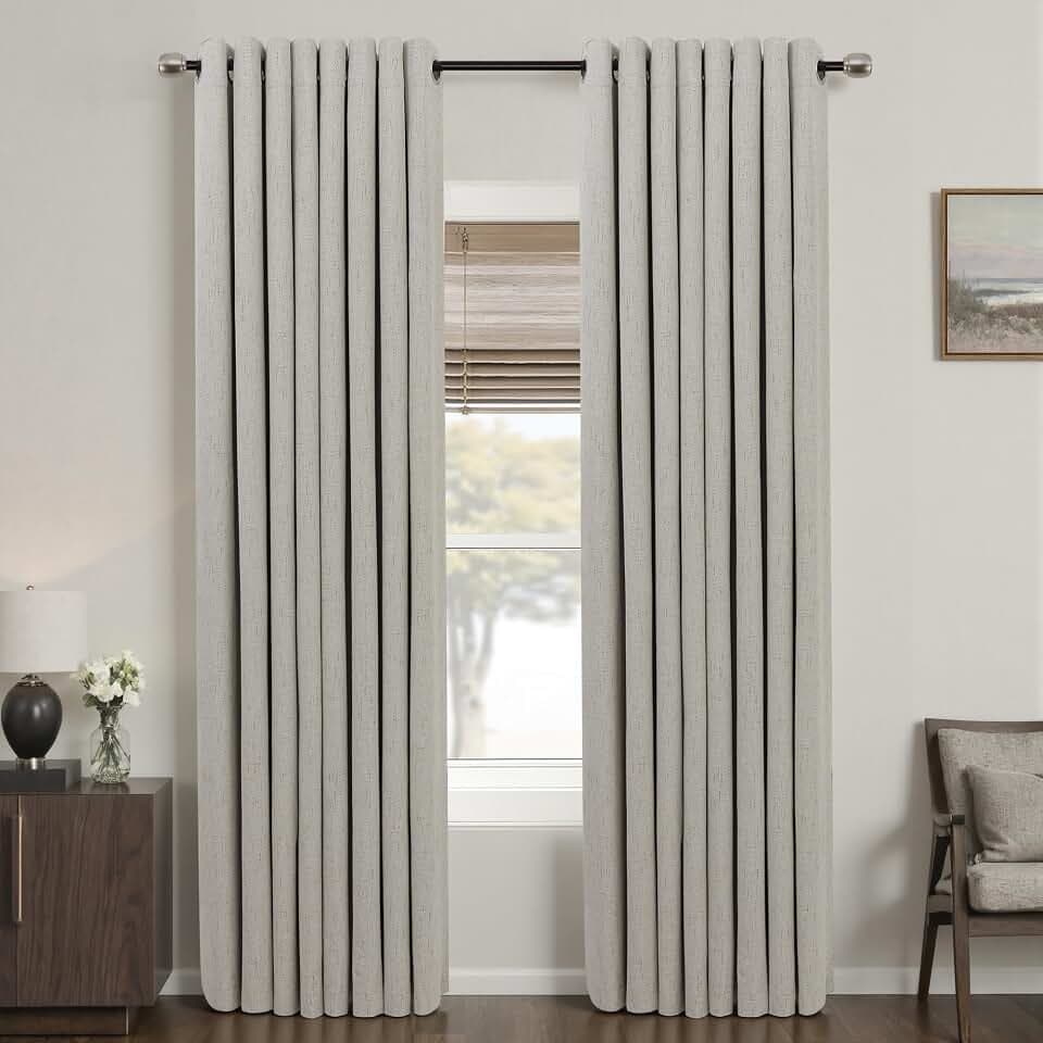 Mrs.Naturall Taupe Grommet Linen Blackout Curtains 52x90 Inches Long