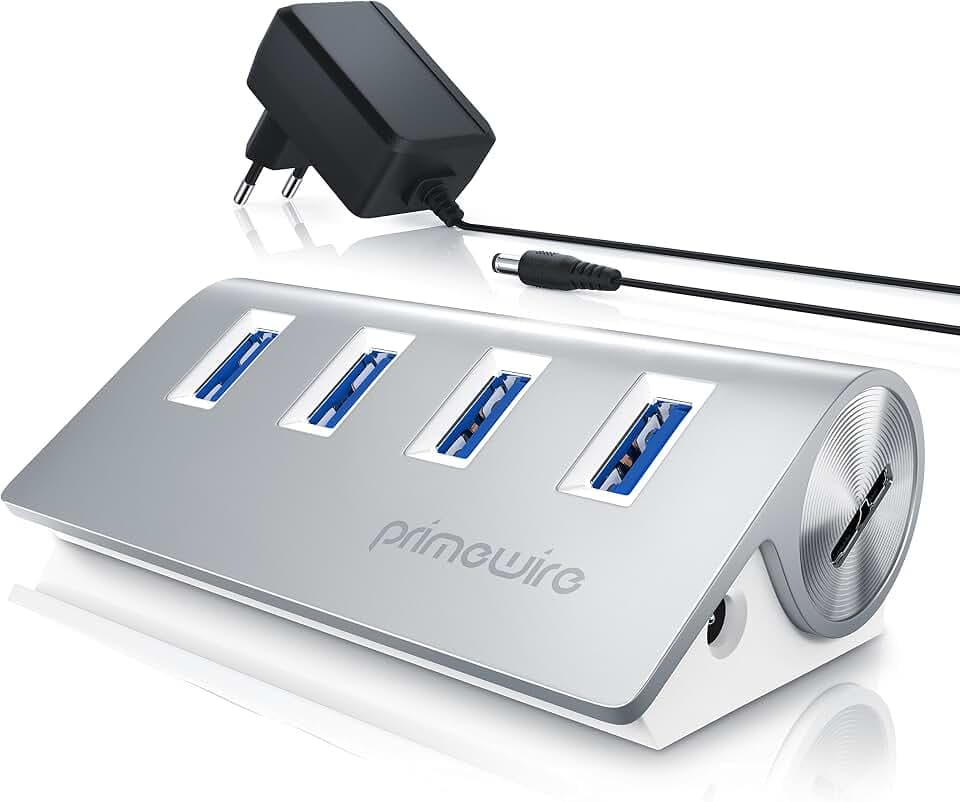 CSL - aktiver USB Hub mit Netzteil - USB 3.2 gen1 4 Port Verteiler - kompatibel mit PC Notebook iMac Mac Pro MacBook Air, Pro, Mini Tablet PS4 - Powered USB - inkl. Netzteil