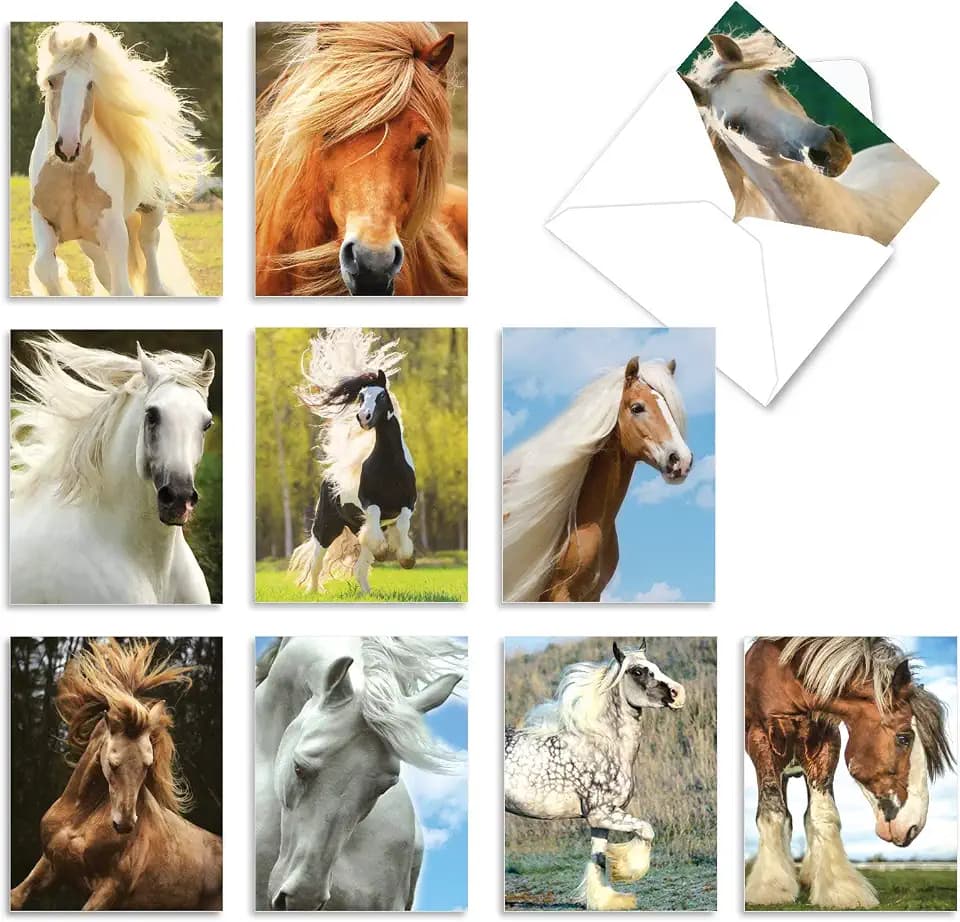 Best Card Co 10 Mini Notecards Horse Wildlife Boxed M4601OCB-B1x10