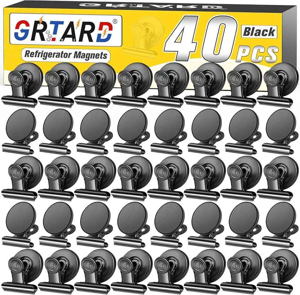 Grtard 40 Pack Magnetic Clips Heavy Duty, Black Magnet Clips for Fridge