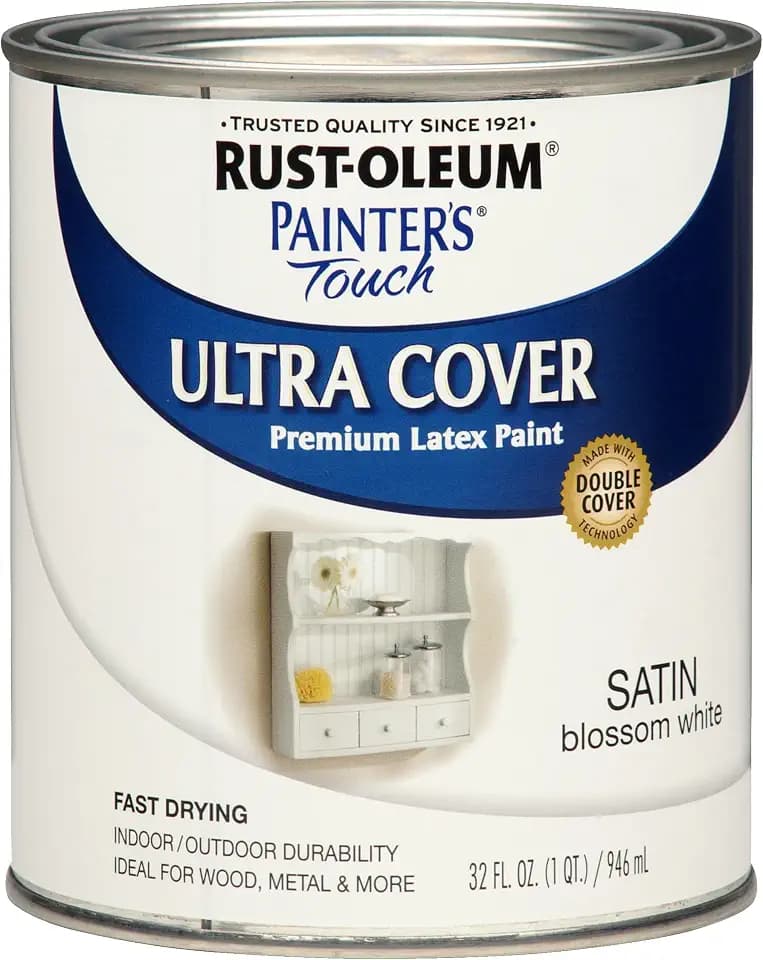 Rust-Oleum 267330 Painter's Touch Latex Paint, Quart, Satin Blossom White