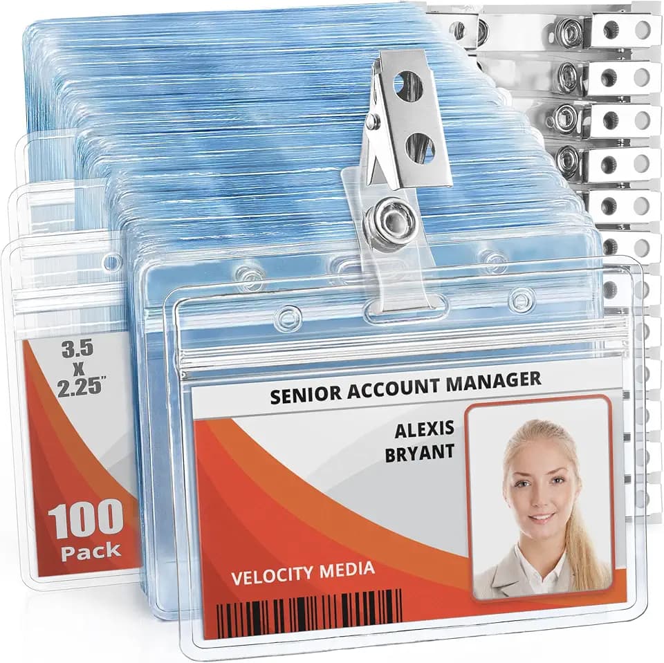 2.25x3.5 Horizontal ID Name Badge Holder with Clip & Straps - 100 Pack