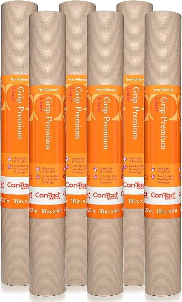 Con-Tact Brand Grip Premium Thick Shelf Liner - Versatile 18-inches x 4-feet Durable Non-Adhesive Non-Slip Drawer and Cabinet Liner in Taupe - Pack of 6 Rolls