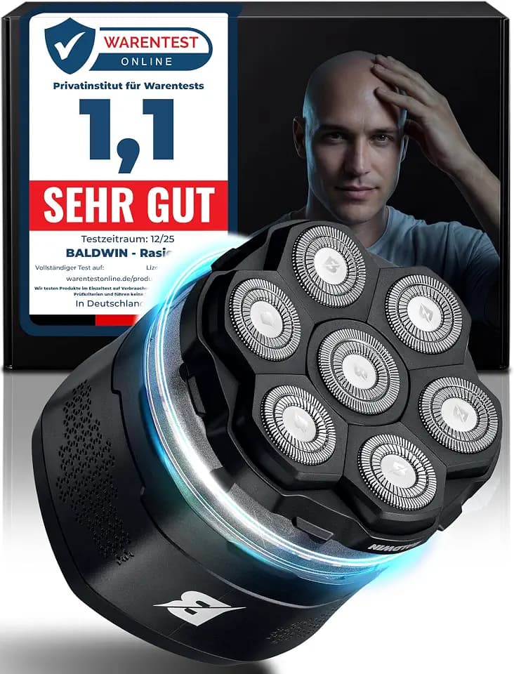 BALDWIN Glatzen Rasierer Herren – Glatzenrasierer 7D mit Magnetischen Scherkopf | Kopfrasierer Glatze | Bold Shaver Kopf | Head Shaver, Trocken und Nass Rasur, Wasserdicht, Kopf Rasierer