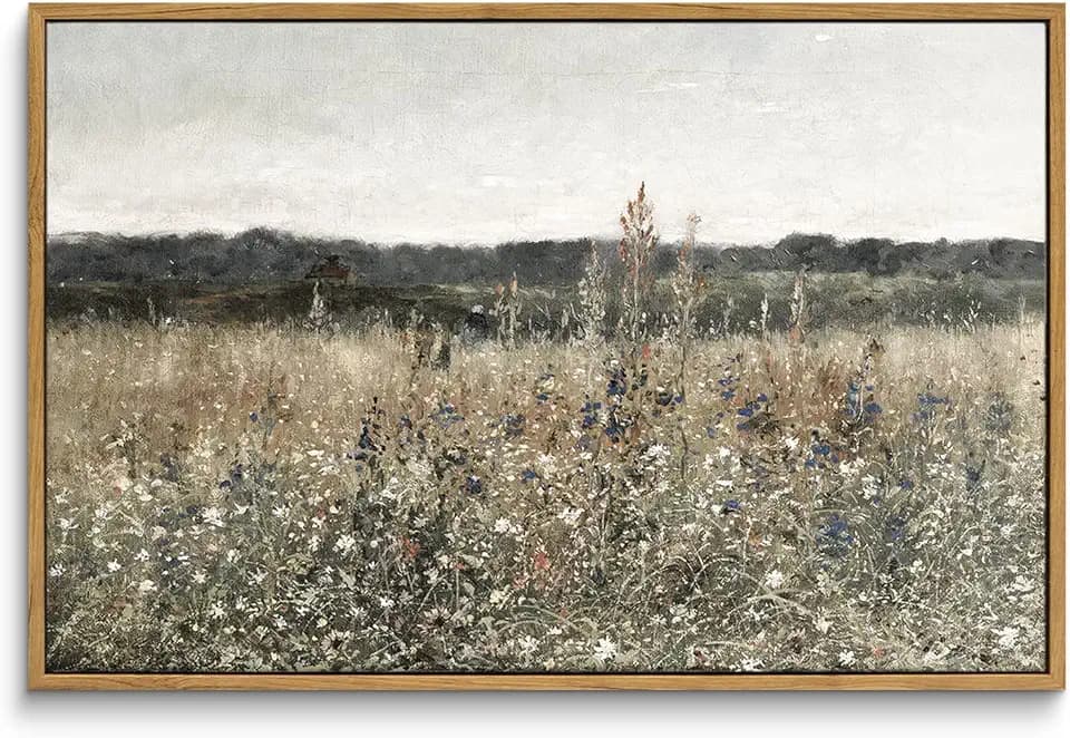 InSimSea Framed Canvas Wall Art Vintage Decor, Wildflower Field Vintage Wall Art Canvas Prints, Modern Farmhouse Bathroom Home Wall Decor, 16"x24"