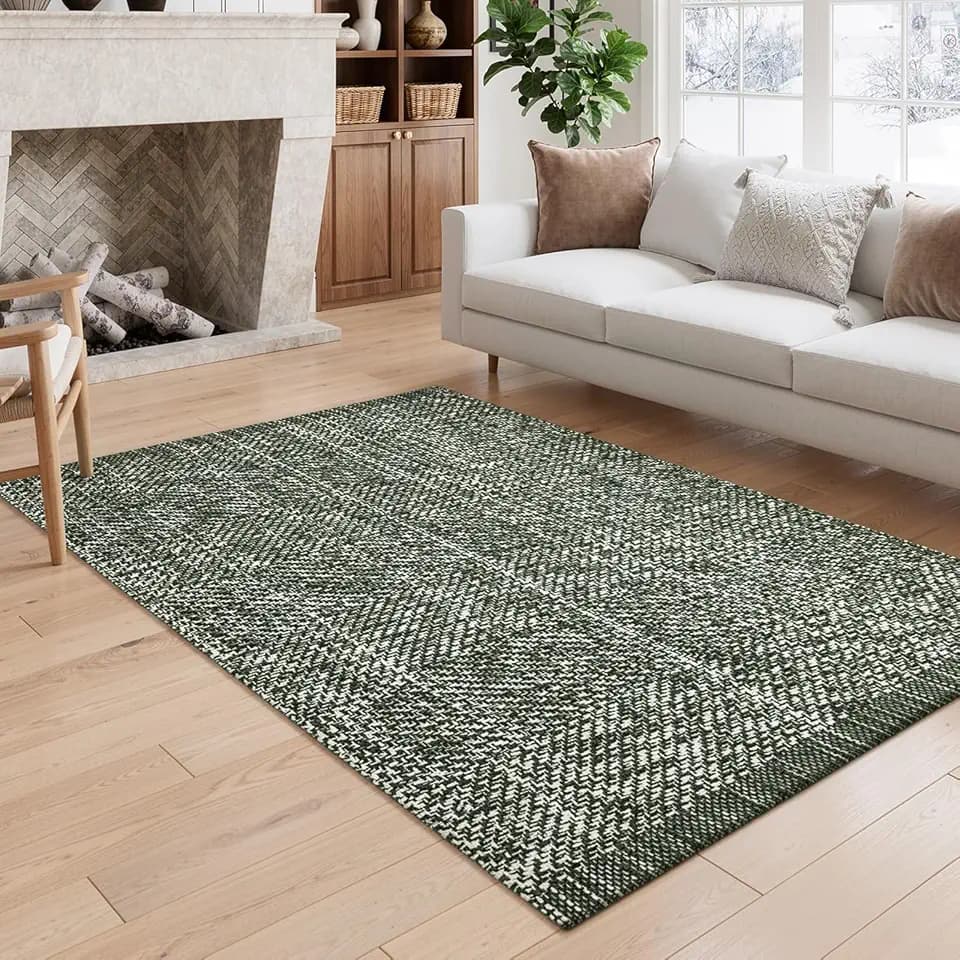 LEEVAN Washable Outdoor Area Rug 4x6 Hand-Woven Cotton Living Room Rug