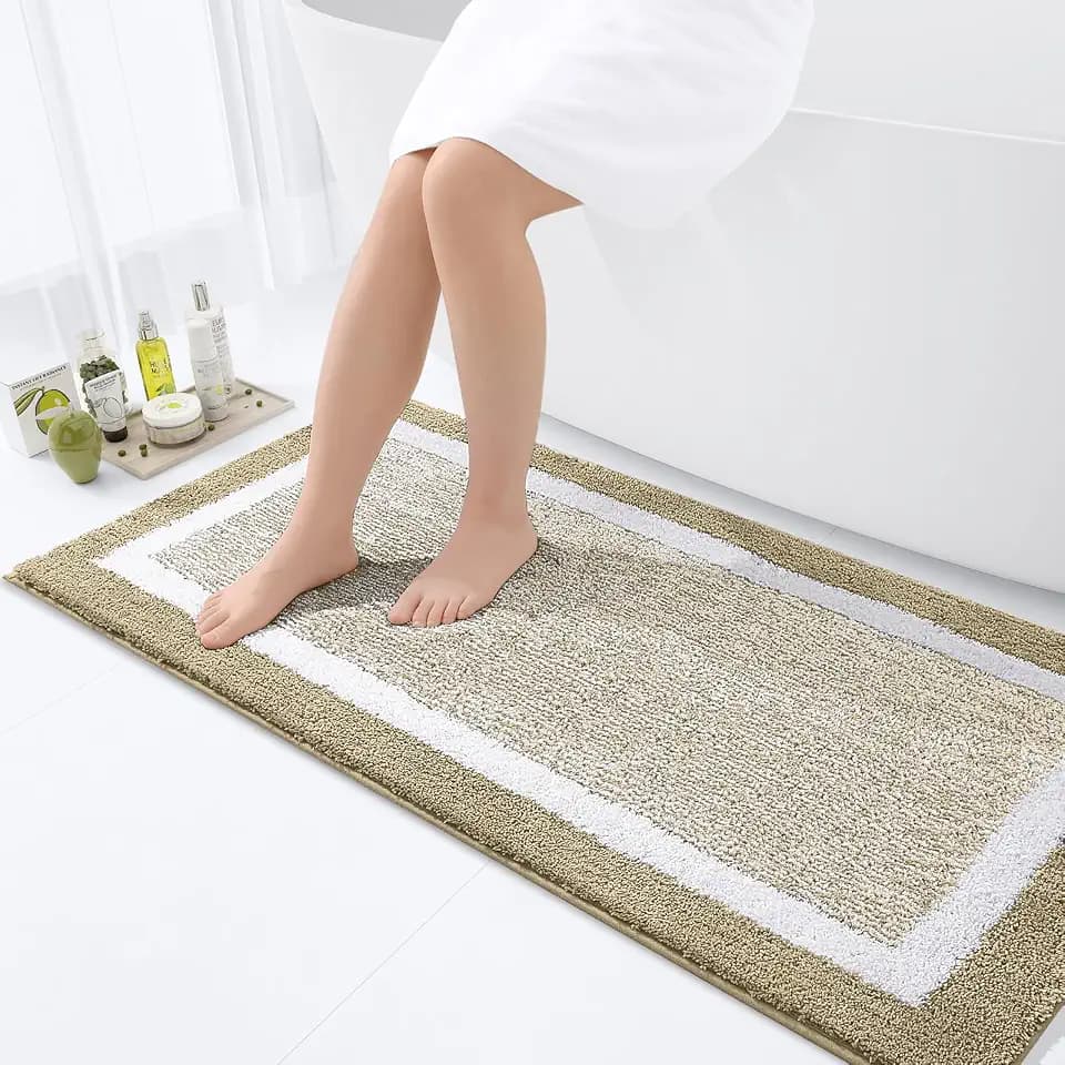 OLANLY Bathroom Runner Rugs 47x24, Long Bath Mats for Bathroom Floor, Beige