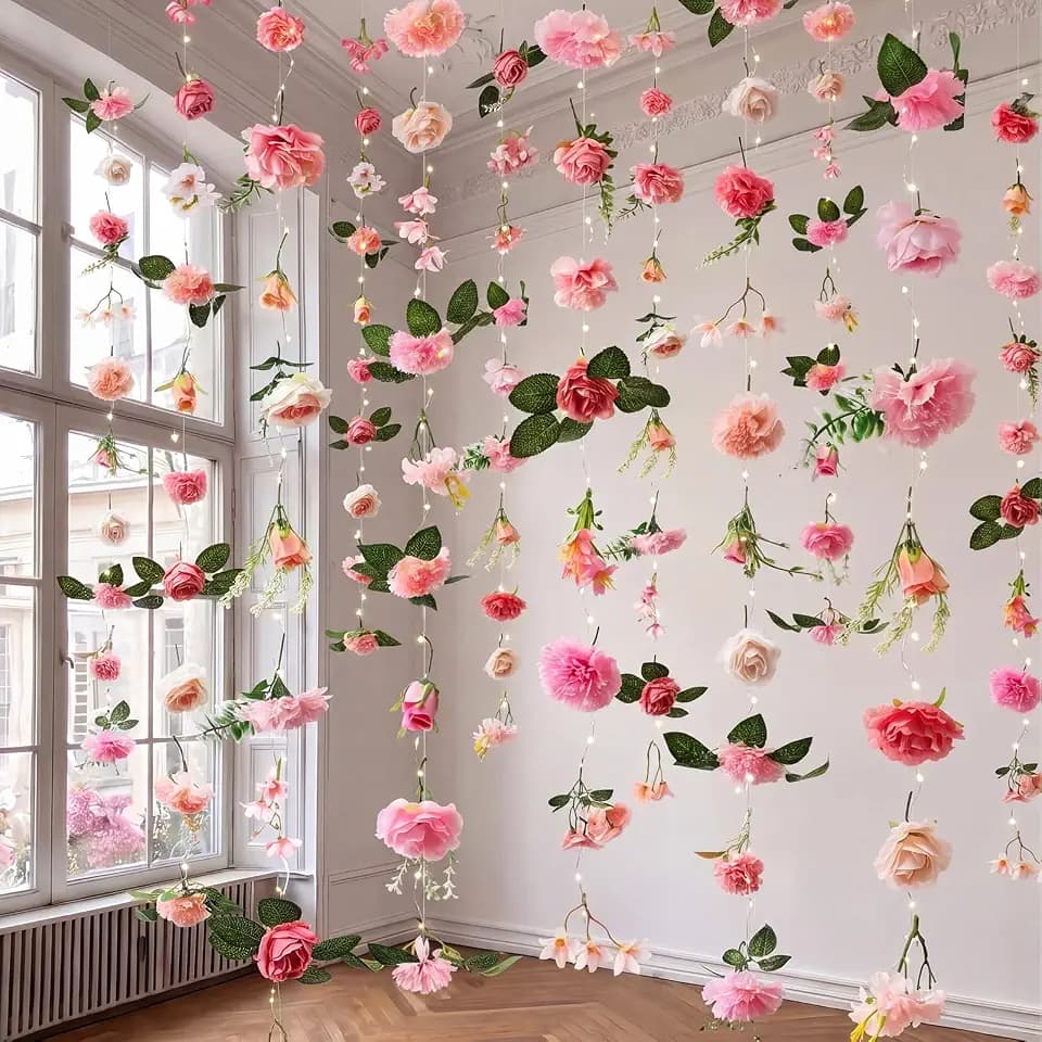 Suncalla 6 Pack 35.4ft Fake Flower LED Garland Backdrop, Bright, Pink