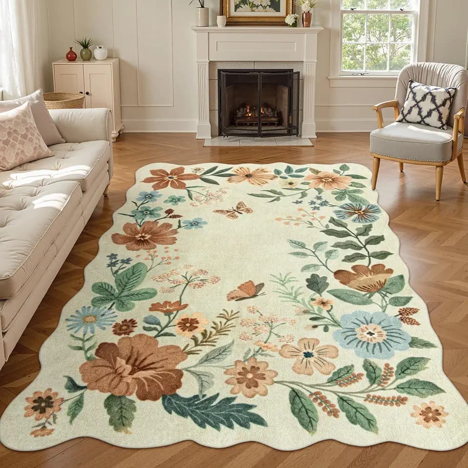 Lahome Floral Washable Living Room Rug, 5x7 Area Rugs for Bedroom Soft