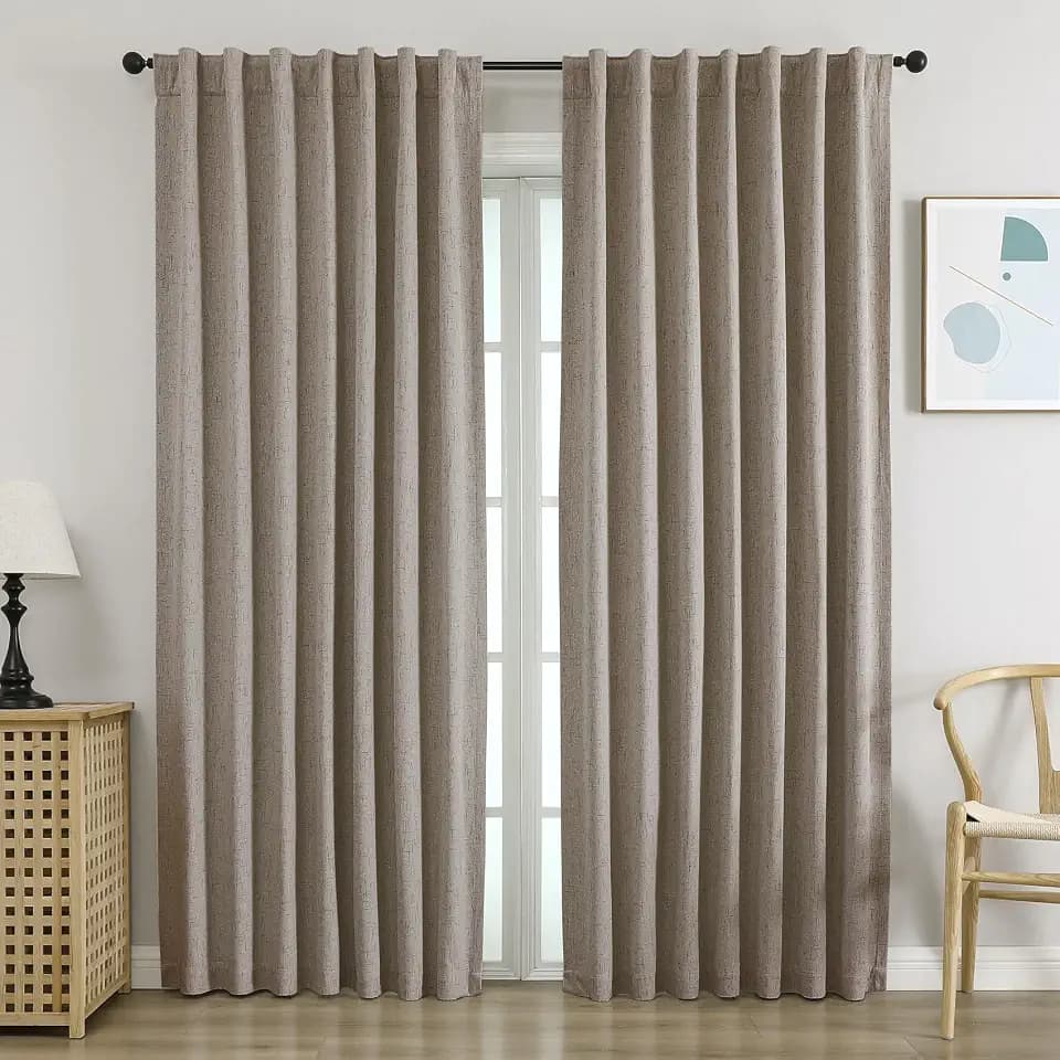 Faux Linen Blackout Curtains for Bedroom 84 Inches Long, 2 Panels