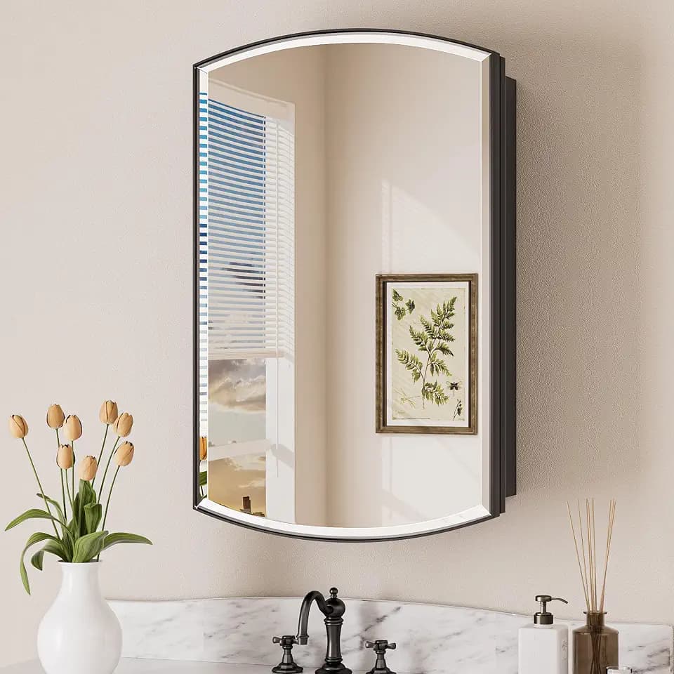 Keonjinn Black Bathroom Medicine Cabinet with Mirror 16"x26", Metal Framed