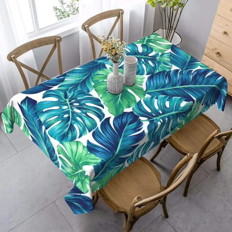 Tropical Palm Leaves Rectangle Tablecloths Table Cover Home Table Cloth for Kitchen Dining Party 60 X 90 Inch