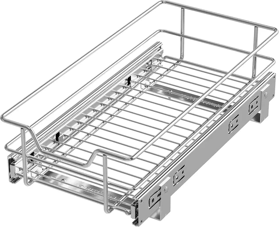Pull Out Cabinet Organizer 9" W X 17" D, Chromed, Full Slide Out Drawers