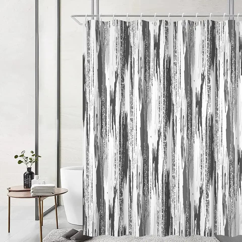 Grey and Silver Shower Curtain with Hooks for Bathroom 72x72 Inch