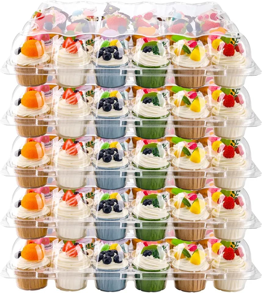 NPLUX 24 Count Cupcake Containers 5 Pack Plastic Cupcake Boxes and Holders