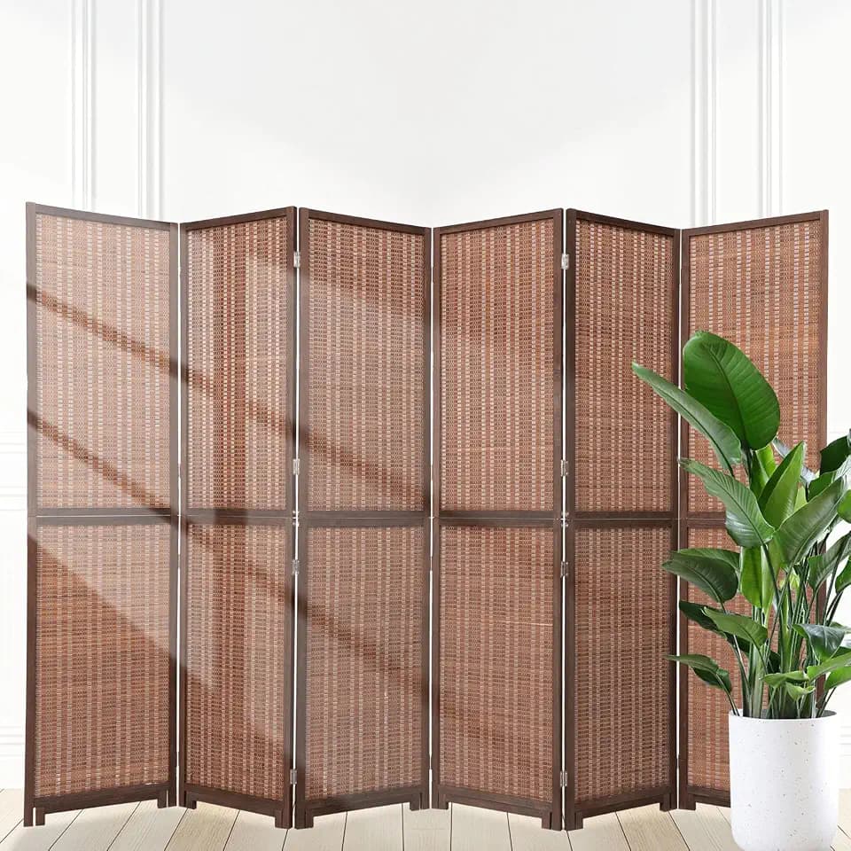 Bamboo Room Divider 67"6 Panel,Wooden Frame Freestanding Wall Divider,Brown