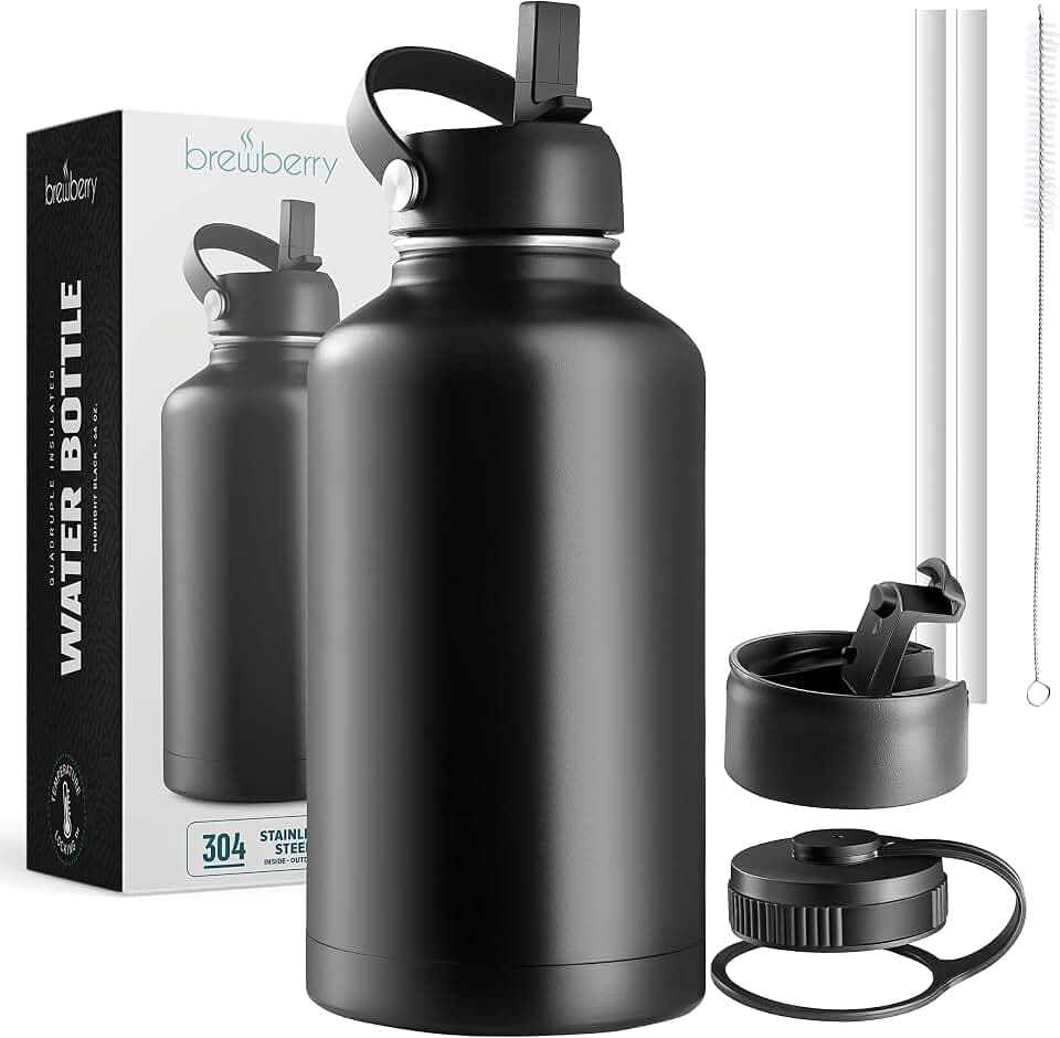 Stainless Steel Insulated Water Bottle and Travel Mug for Hot and Cold Beverages, Wide Mouth, Double Wall Insulated Hydration Sports Water Bottle for Hiking, Biking, Outdoor, 64 OZ BPA Free