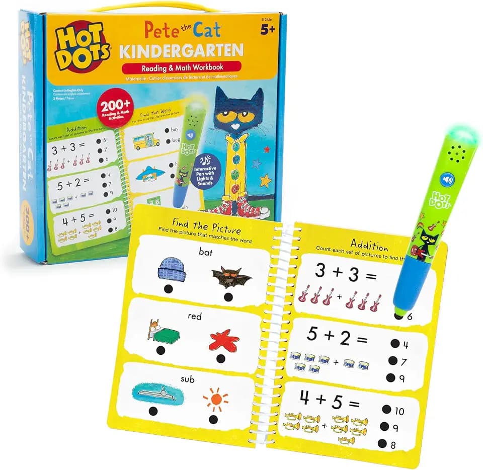 Educational Insights Hot Dots Pete the Cat Kindergarten Reading & Math Book