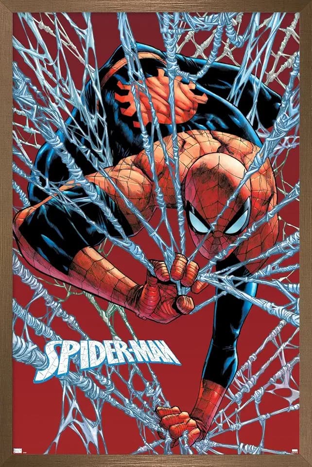 Trends International Marvel Spider-Man: Peter Parker (Comic) - Crawling Wall Poster, 22.4L x 14.7W, Bronze Framed Version