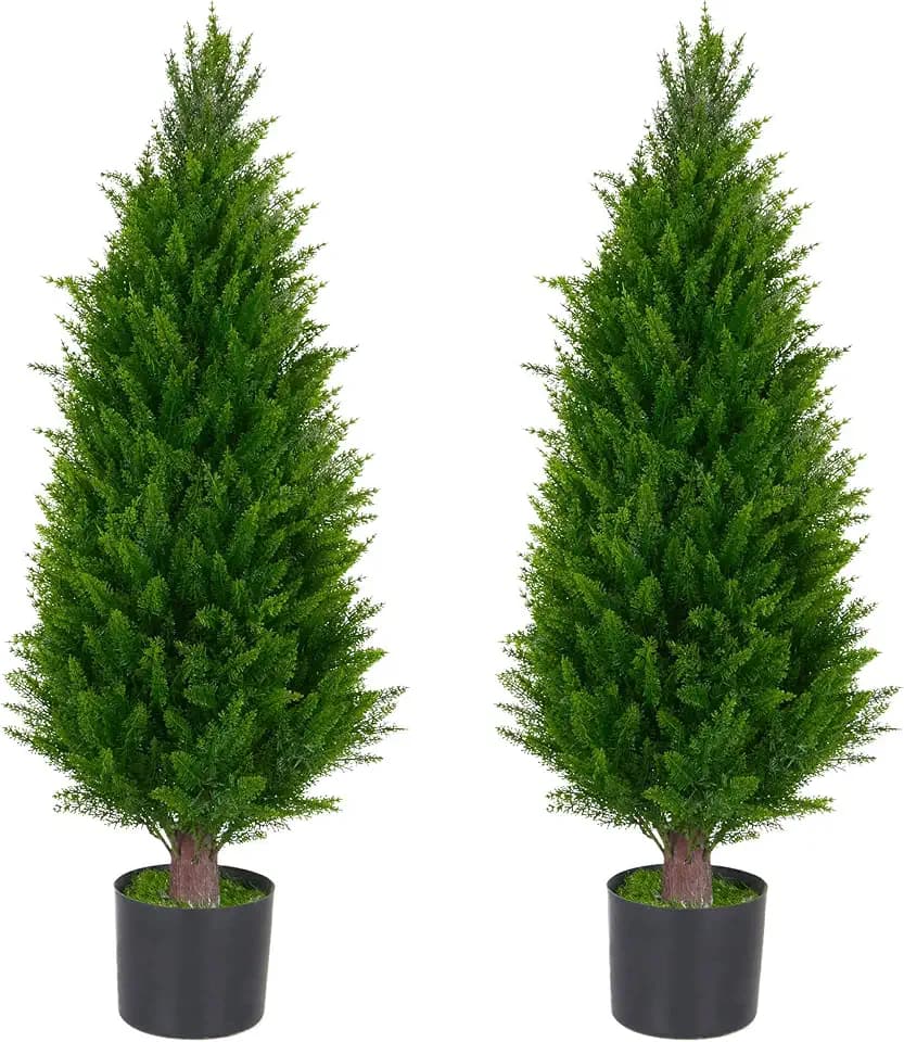 3FT Artificial Topiary Cedar Trees Set of 2 UV Resistant Maintenance-Free Faux Plants for Indoor Outdoor Front Porch Home Garden Decor