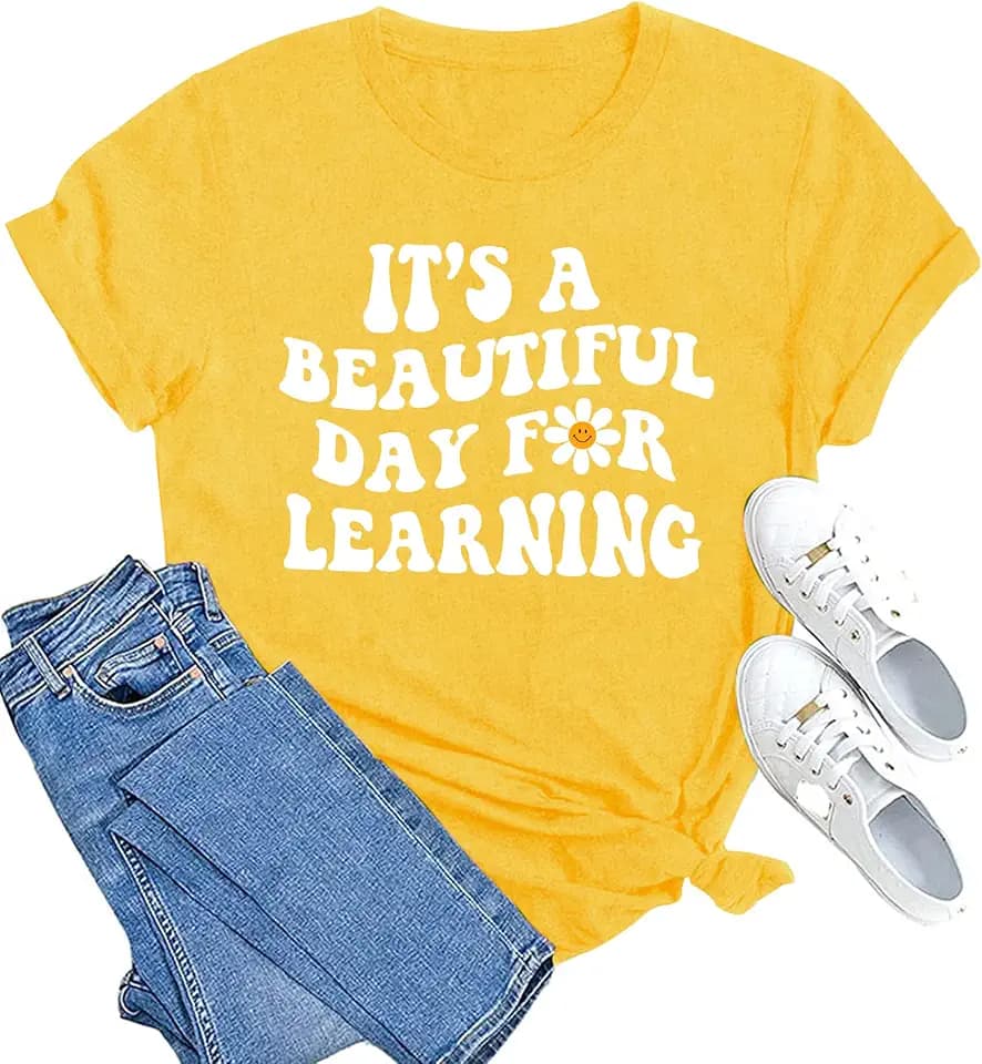 MAIHUN Women Teacher Life Shirt Teacher Gift Short Sleeve Shirts It s a Beautiful Day for Learning T-Shirt
