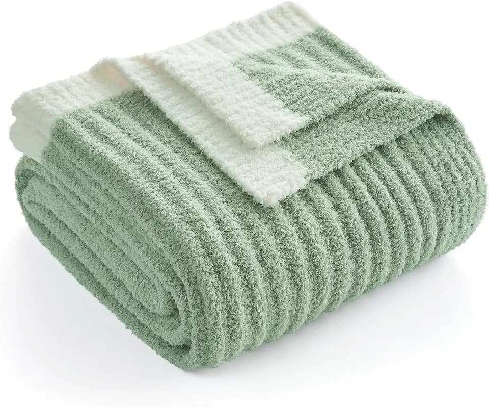 Snuggle Sac Soft Throw Blanket for Couch Sage Green, Microfiber Knit Throws for Sofa, Soft Luxurious Fuzzy Warm Blankets for Sofa, Bed, Travel, Sage Green, 50x60 inches