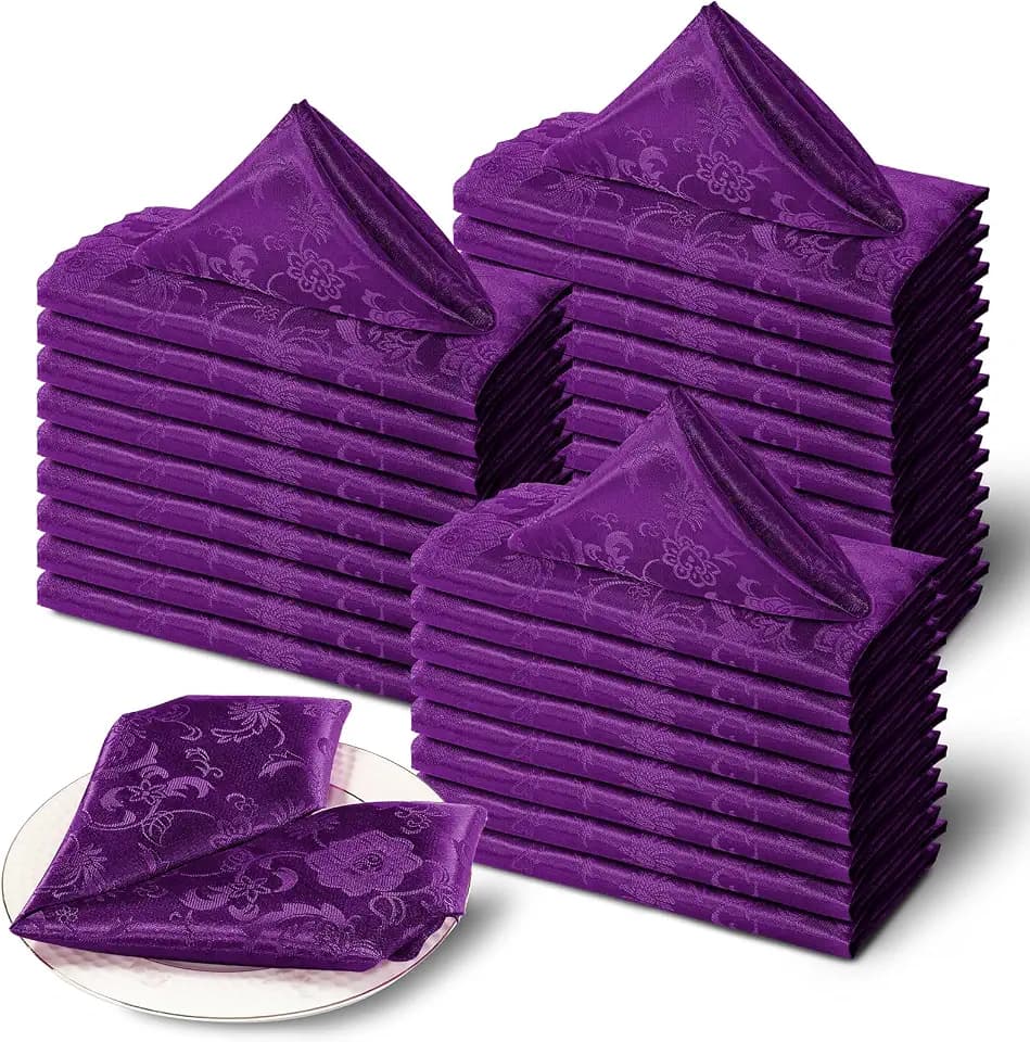 Purple Satin Cloth Napkins, 60 Pack, 17x17 Inch