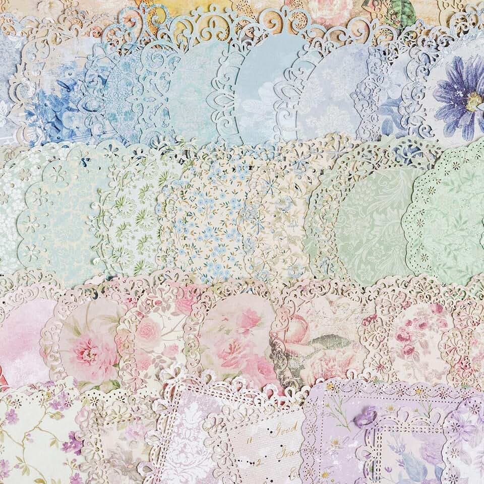 Maxleaf 60Pcs Lace Edged Flower Scrapbook Paper for Letter Writing