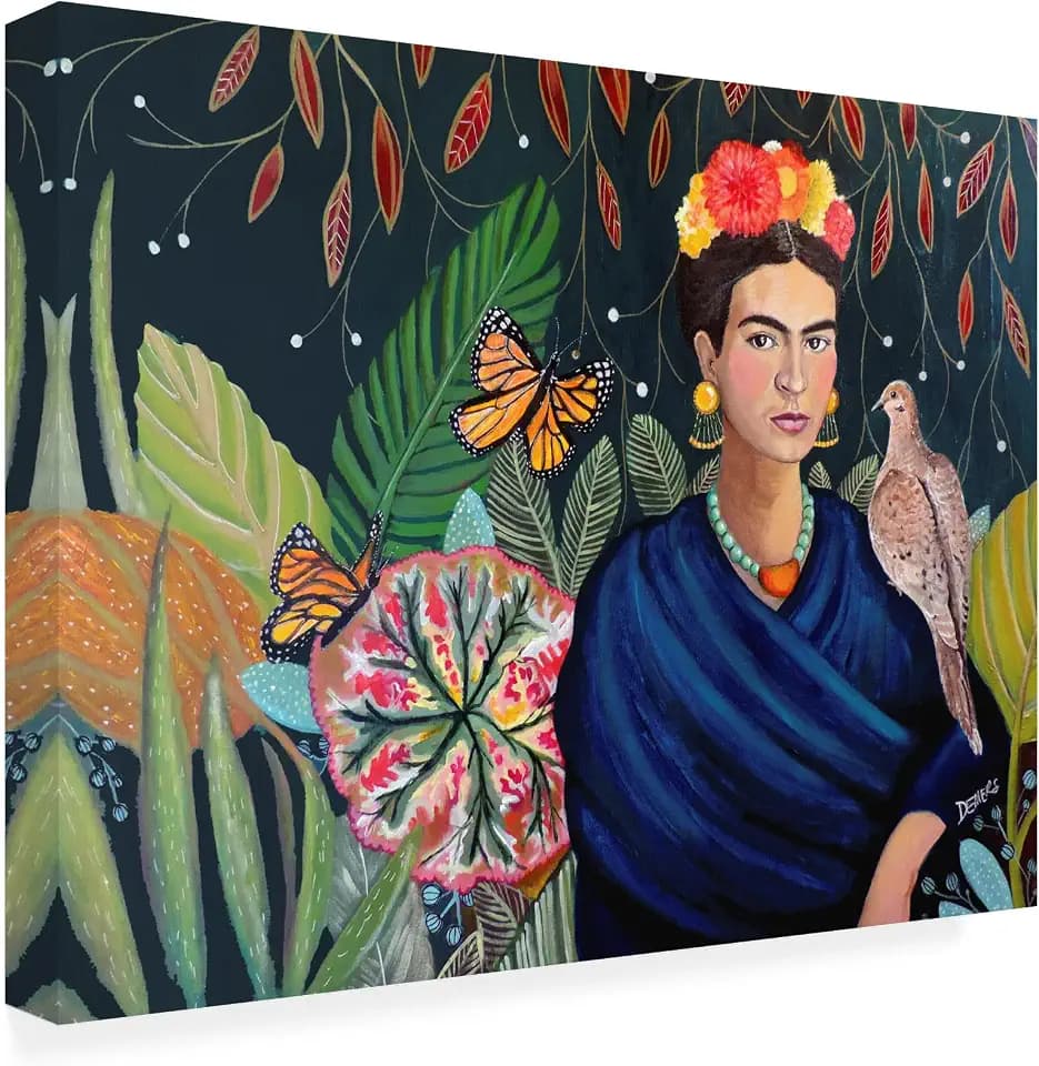 Wrapped Canvas Wall Art - Sylvie Demers 'Frida A Casa Azul Revisitated' Wall Art for Living Room, Bedroom, or Office Décor - 35x47
