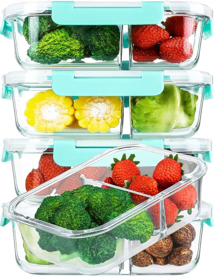 M MCIRCO 5 Pack,36 oz, 2 Compartments Glass Meal Prep Containers with Lids