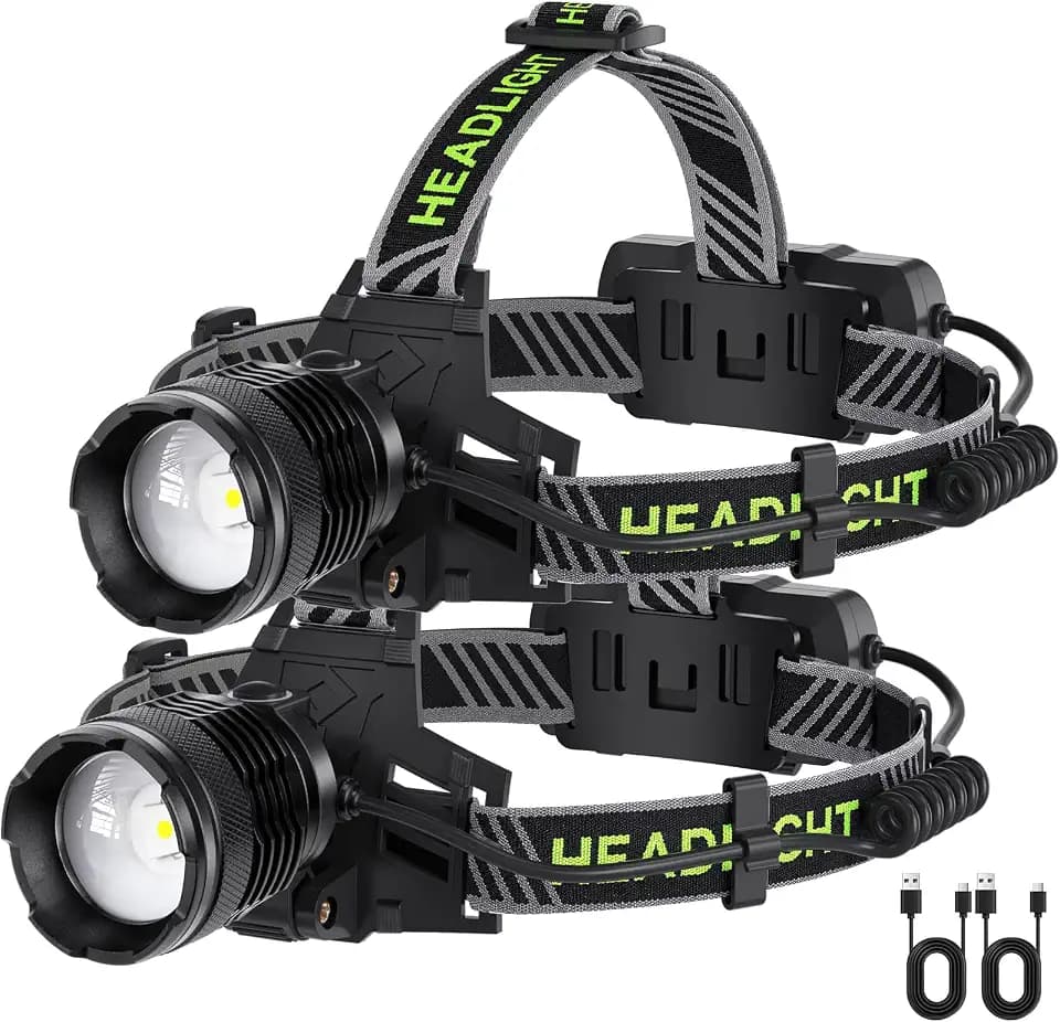 2 Pack Super Bright Headlamp Flashlight - 99,000 High Lumens LED Headlamp with 3 Modes, 90° Adjustable, IPX6 Waterproof Headlight for Camping, Running, Outdoor