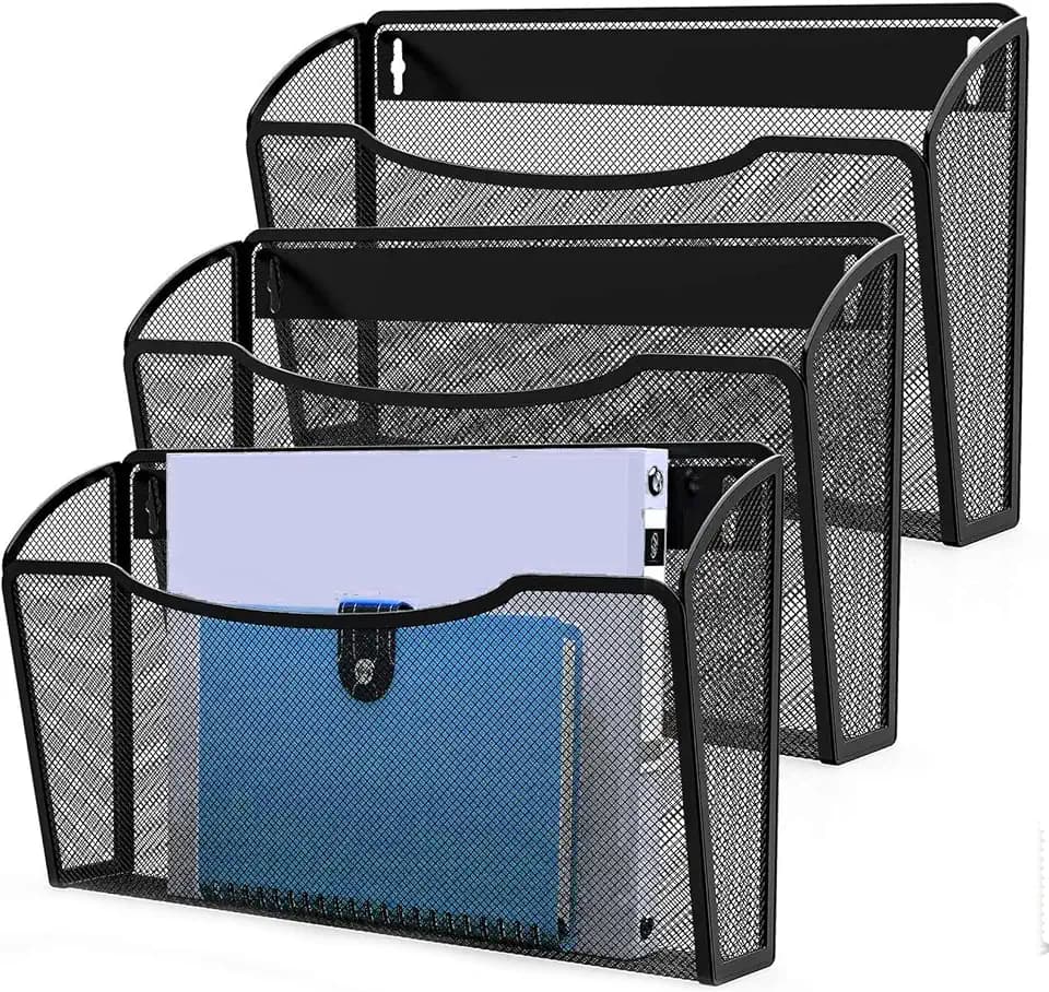 MINDEPOT Wall File Organizer, Hanging Wall File Holder, 3 Pack, Black