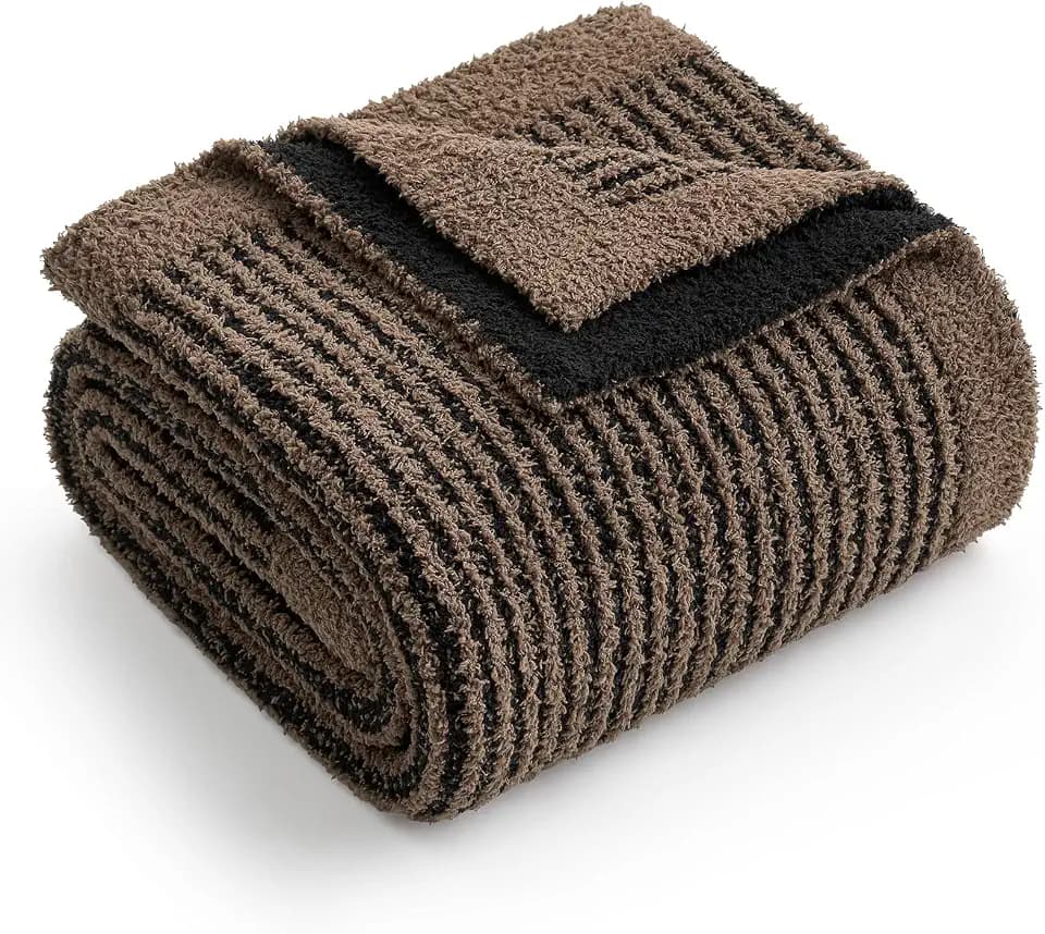 Snuggle Sac Chocolate Brown Throw Blanket for Couch, Fuzzy Microfiber Throws, Knit Soft Blankets for Couch, Sofa, Travel, Black Brown, 50x60 inches