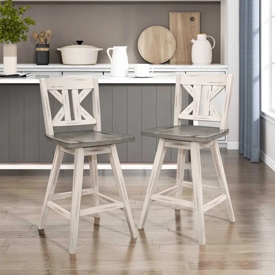 Lexicon Swivel Counter Height Stools Set of 2,KK Back,Antique White/Grey