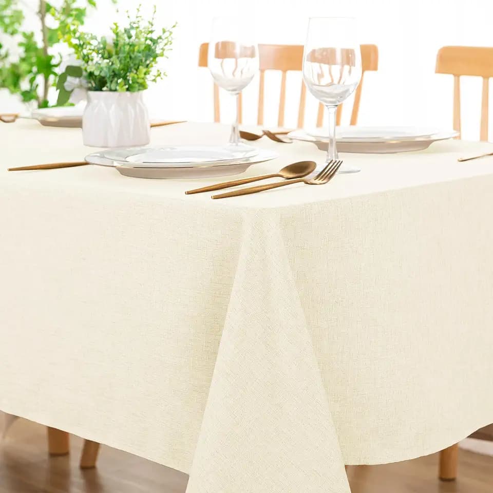DWCN Rectangle Faux Linen Tablecloth, Table Cover, 60 x 102 Inch, Champagne