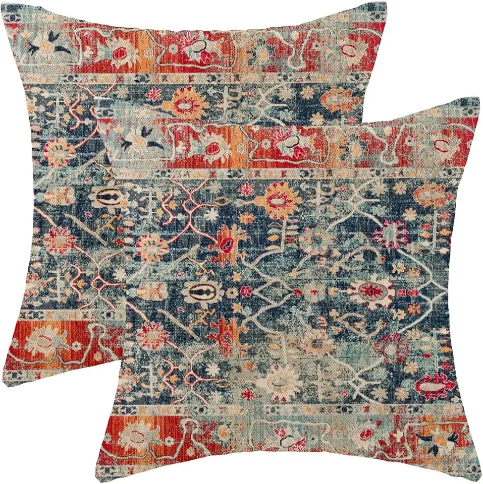 Carpet Rug Navy Blue Red Boho Pillow Covers 18x18 Set of 2