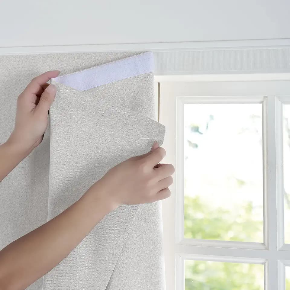 NICETOWN 100% Blackout Linen Blind Doorway Curtain Self Adhesive Drape, Greyish White No Drill Easy to Install for Kitchen Window Cover, W59 x L84, 1 Panel