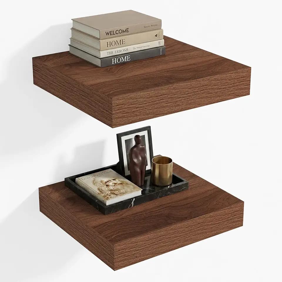 Heimlove 12 x 12 Deep Floating Shelves Wall Mounted Set of 2 Walnut