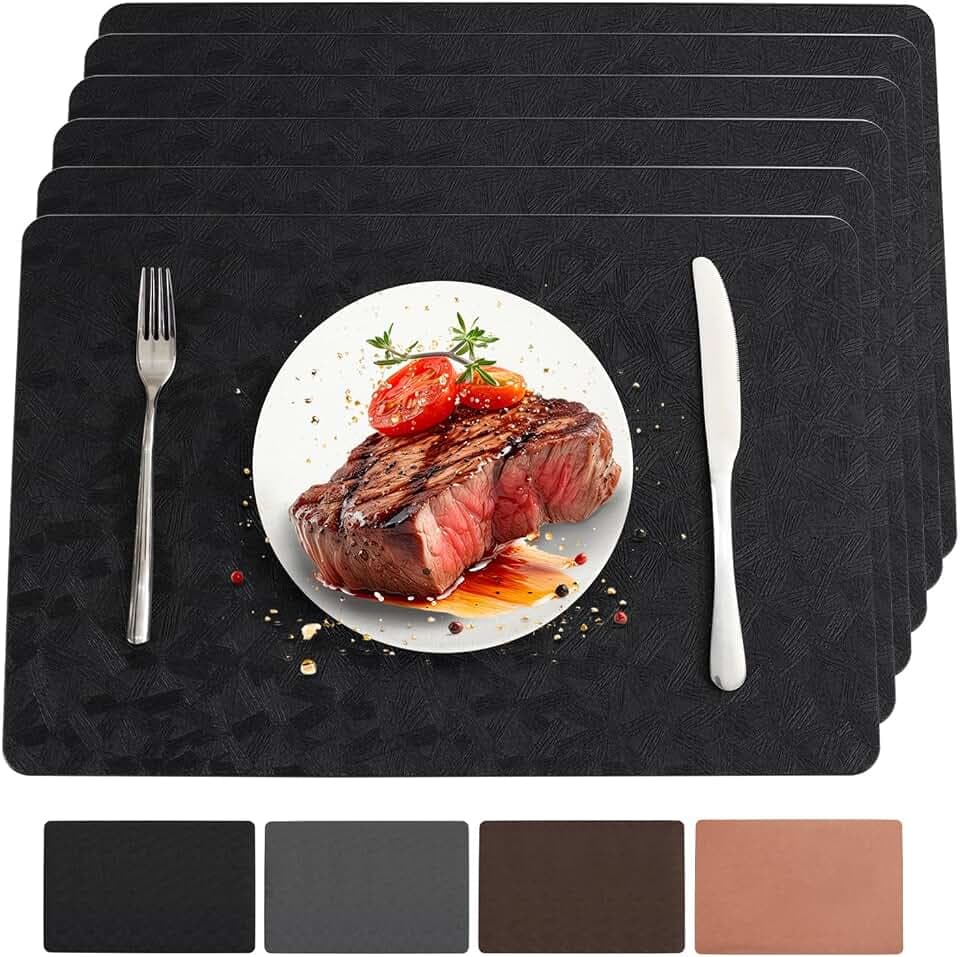 Vinyl Plastic Placemats Set of 6 Waterproof Wipeable Table Mats