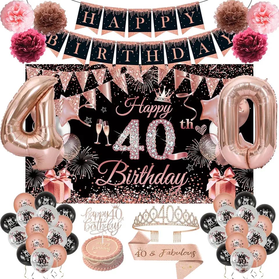 Happy 40th Birthday Decorations for Women, 40 Years Old Decor